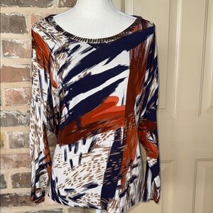Ruby Rd. Multicolor Abstract Dolman Long Sleeve Top Sz PXL